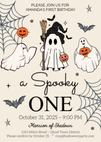 White Halloween Birthday Party A6 Template