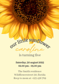 A sunflower five birthday invitation A5 template