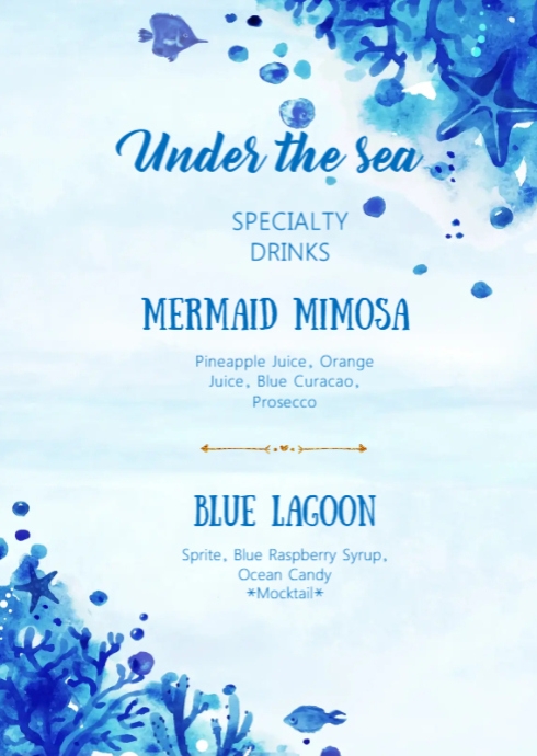 under the sea drink menus A6 template