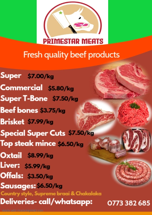 Fresh meat flyer Beef A4 template