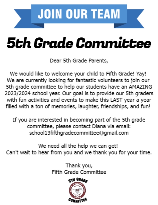 Join our 5th grade committee Flyer template
