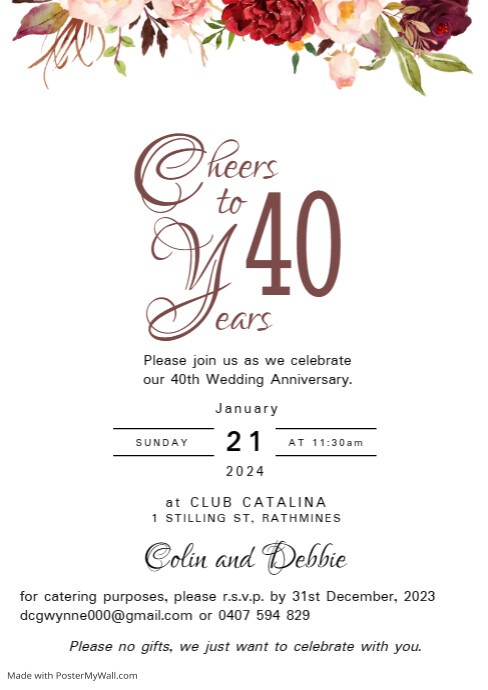 40th Wedding Anniversary invitation | PosterMyWall