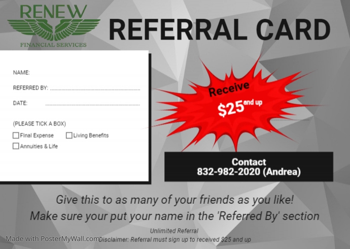Copy of Copy of Referral Card | PosterMyWall