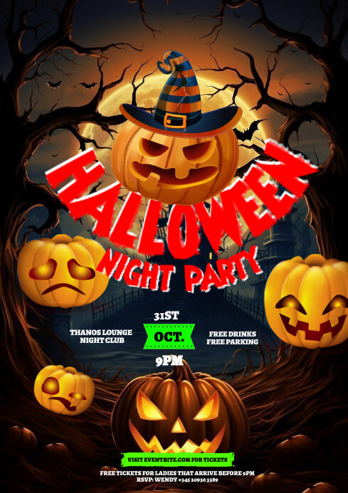 A4 Halloween Night Party Flyer Template | PosterMyWall