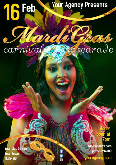 A4 Mardi Gras Poster Template | PosterMyWall