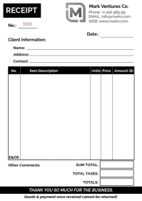 A5 Receipt cash sale invoice small business template