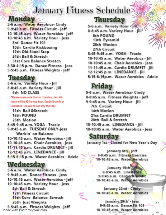 January class registration Schedule | PosterMyWall