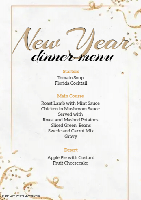 Copy of Copy of new years celebration dinner menu TEMPLATE | PosterMyWall
