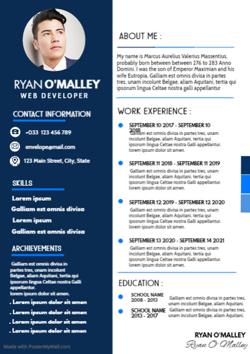 modern blue shade elegant curriculum vitae te