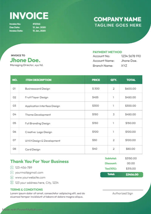 Green Designer Invoice