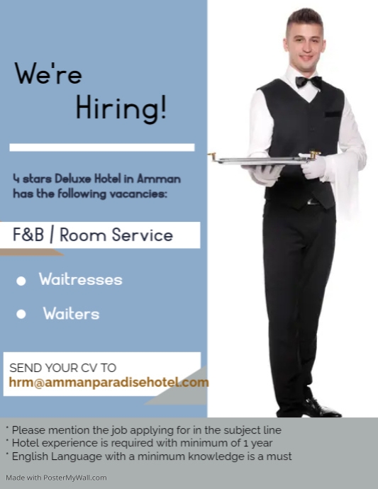 bar and restaurant hiring flyer design templa PosterMyWall