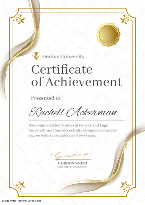 Certificate Of Achievement White & Gold