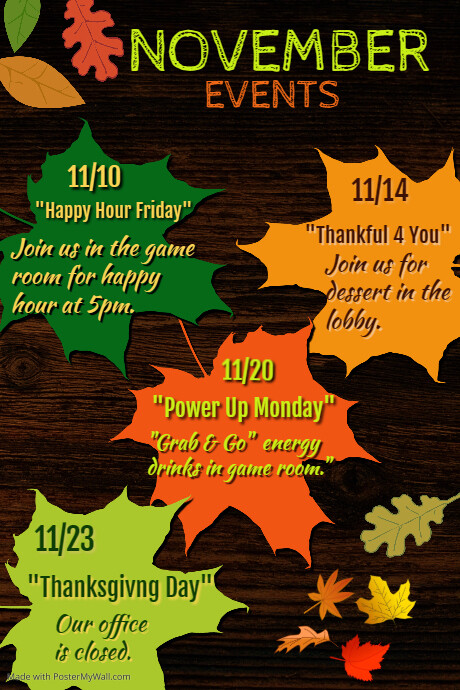 Copy of November Upcoming Events | PosterMyWall