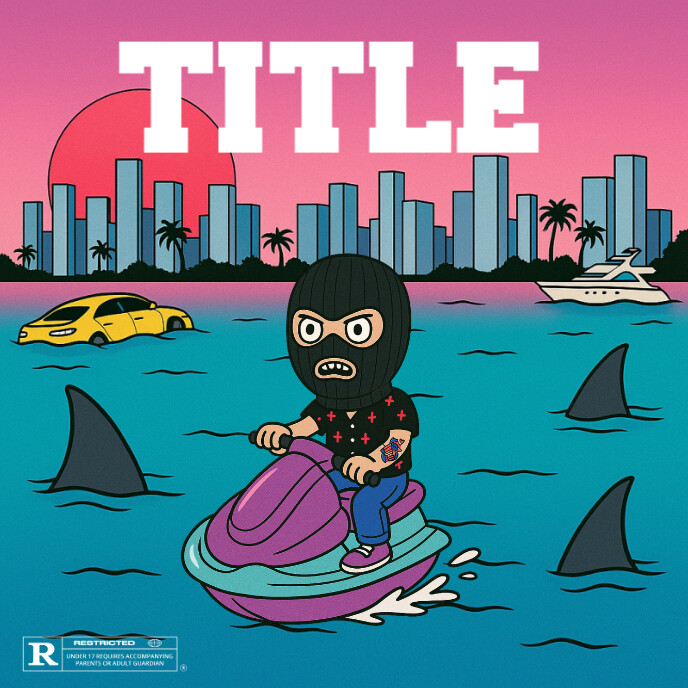 Abstract Cartoon beach Mixtape Cover Art Album Cover by PulseD Capa de álbum template