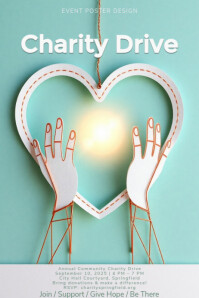 Abstract Charity Drive Poster Template with Hands and Paper-Cut Heart Design