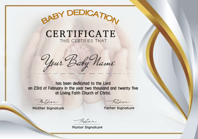 Abstract Child Dedication Certificate Template For Printing  A4