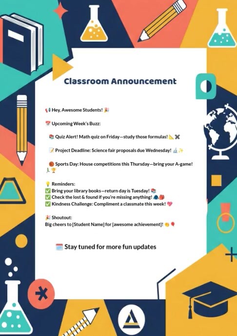 Abstract Classroom Announcement Poster Template\ A4 | PosterMyWall