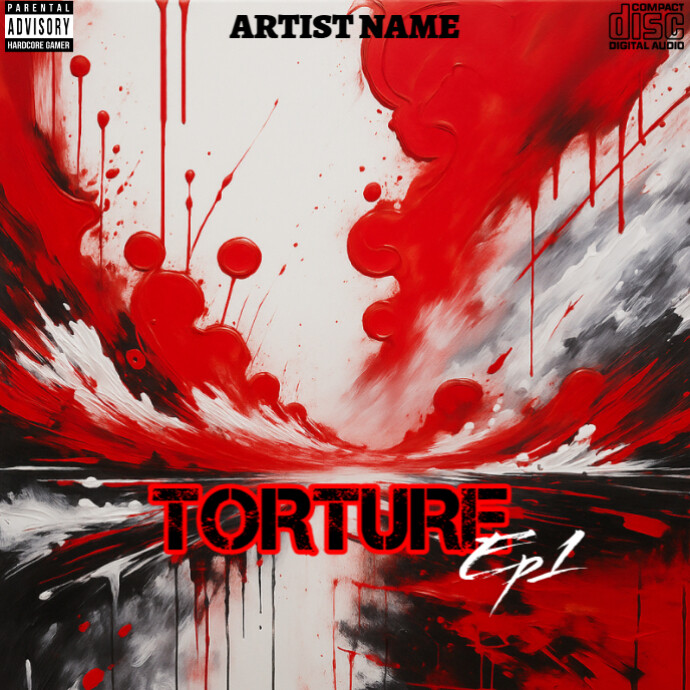 Abstract Explosion of Red & Black – Dynamic Energy Painting Pochette d'album template