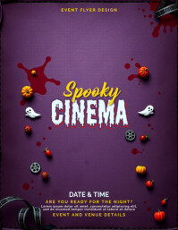 Пурпурный Spooky Cinema Event Ulotka Template