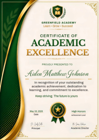 Academic Excellence Certificate Template | School Award Certificate | Student Achievement Award | Ed A4