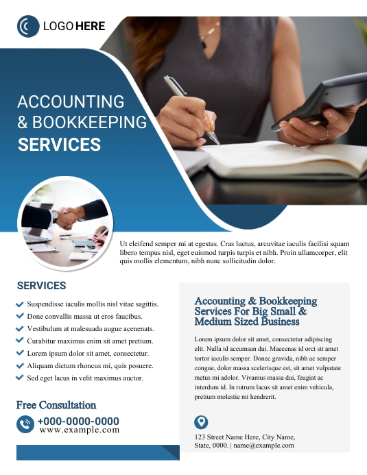 Example Simple Bookkeeper Advert Accounting & Bookkeeping Service Flyer Template | PosterMyWall