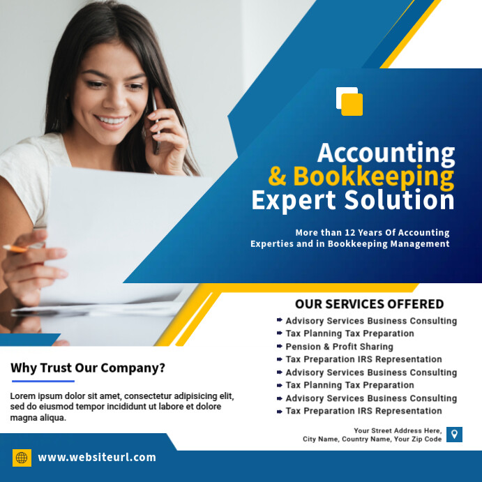 Example Simple Bookkeeper Advert Accounting and Bookkeeping Template | PosterMyWall
