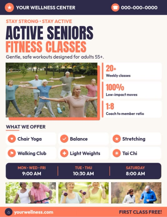 Active Seniors Fitness Classes Flyer Template | PosterMyWall