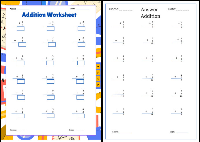 Math Addition Answersheet Addition Worksheet With Answer Sheet Template | PosterMyWall