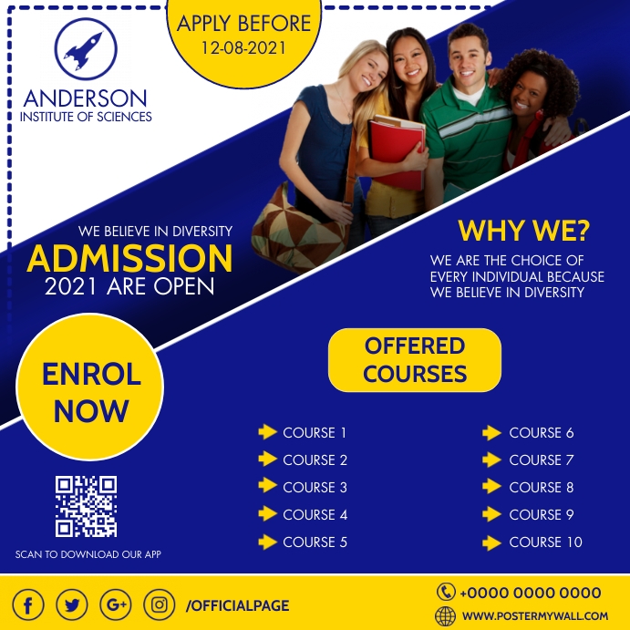 Admission Open In following Courses Square AD Template | PosterMyWall