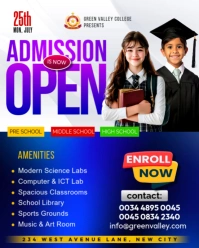 Admission Open middle school enrollment registration marketing social media promotion flyer template Instagram Portrait