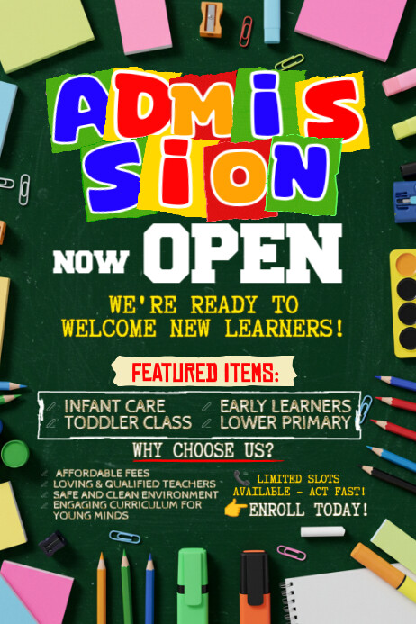 New Intake Poster Admissions Open: Let the Learning Begin Template | PosterMyWall