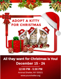 Czerwony Adopt a Kitty for Christmas Ulotka Template