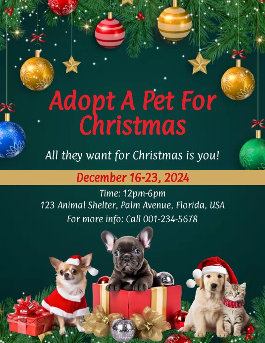 Adopt A Pet For Christmas Flyer Template ใบปลิว (US Letter)