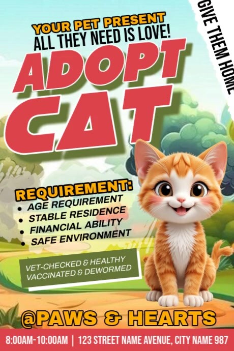 Adopt Cat Плакат template