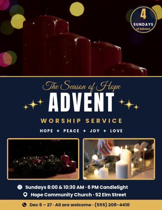Advent Season Of Hope Worship Service Template | PosterMyWall