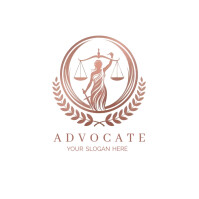 Advocate Logo Design with Lady Justice and Scales of Law template