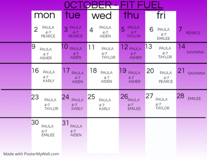 August Fit Fuel Schedule PosterMyWall