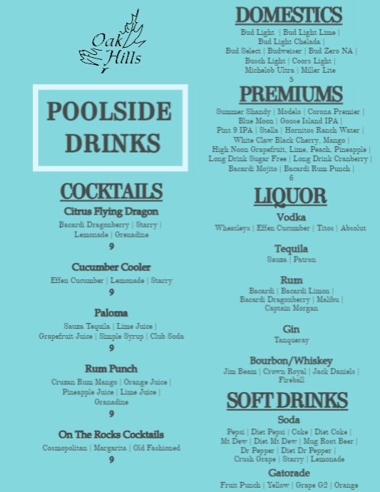 Copy of Emma's Idea for Cocktail Pool Menu | PosterMyWall