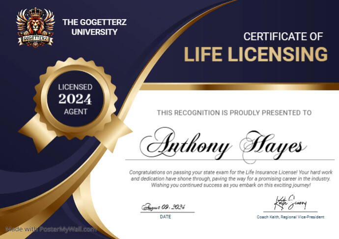 LIFE LICENSING CERTIFICATE | PosterMyWall