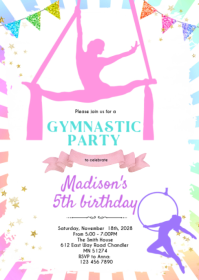 Aerial gymnastic party invitation A6 template