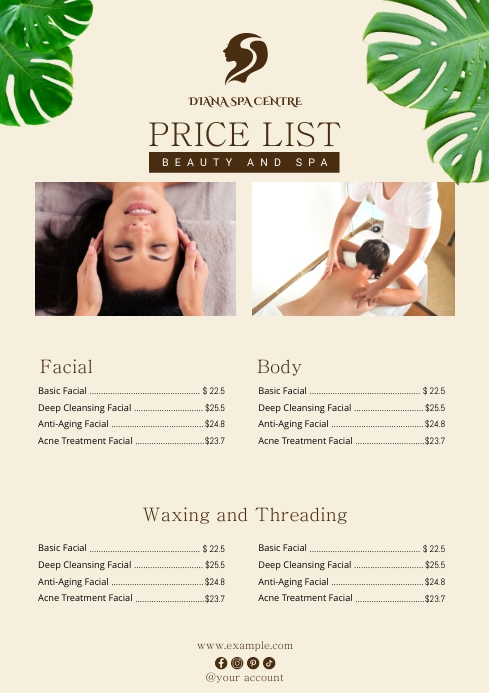 Aesthetic Beige Elegant Beauty and Spa Price A4 template