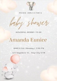 Aesthetic Elephant Theme Baby Shower Invitati A4 template