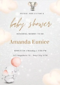 Aesthetic Elephant Theme Baby Shower Invitati A4 template
