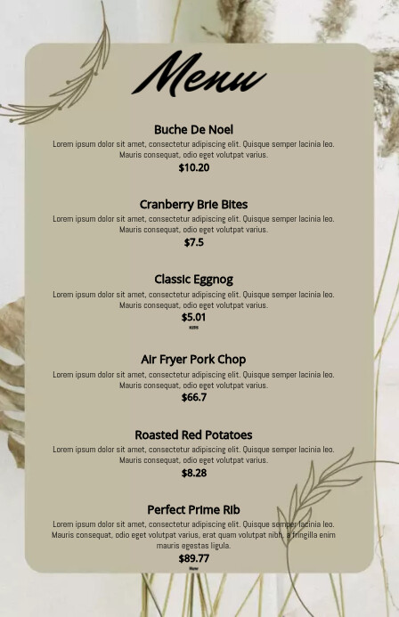 AESTHETIC MENU Half Page Wide template