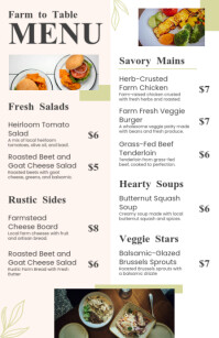 Aesthetic Organic Farm to Table Food Menu Printable (Half Page Wide) Halv side bred template