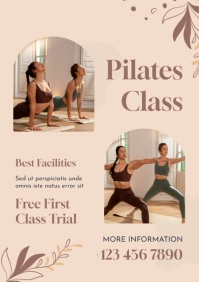 Aesthetic Peach Floral Pilates Class Flyer A4 template