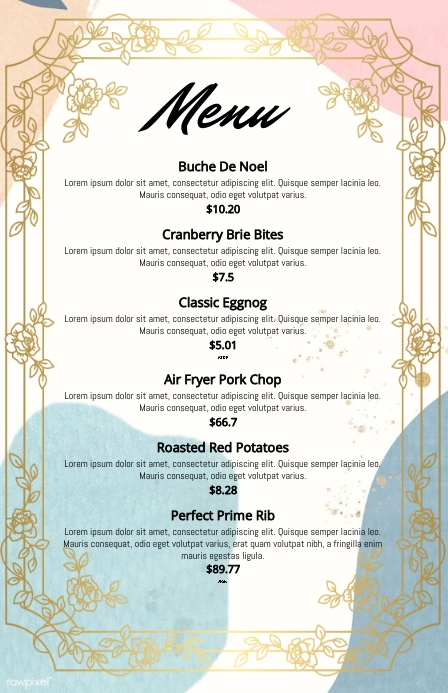 AESTHETIC restaurant MENU template | PosterMyWall