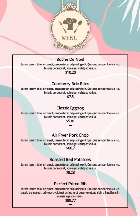 AESTHETIC restaurant MENU template | PosterMyWall