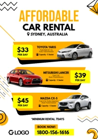 Affordable car rental  flyer template A4