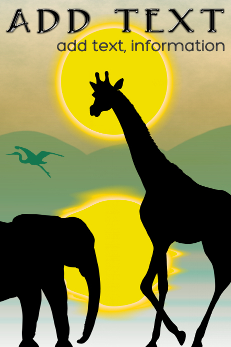 africa , giraffe, crane and elephant in nature Plakat template